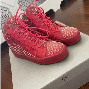 Giuseppe Zanotti Red Ankle Boots with Silver Studs